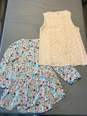 Elle Cream Sleeveless Blouse & Floral Blue Peplum Top